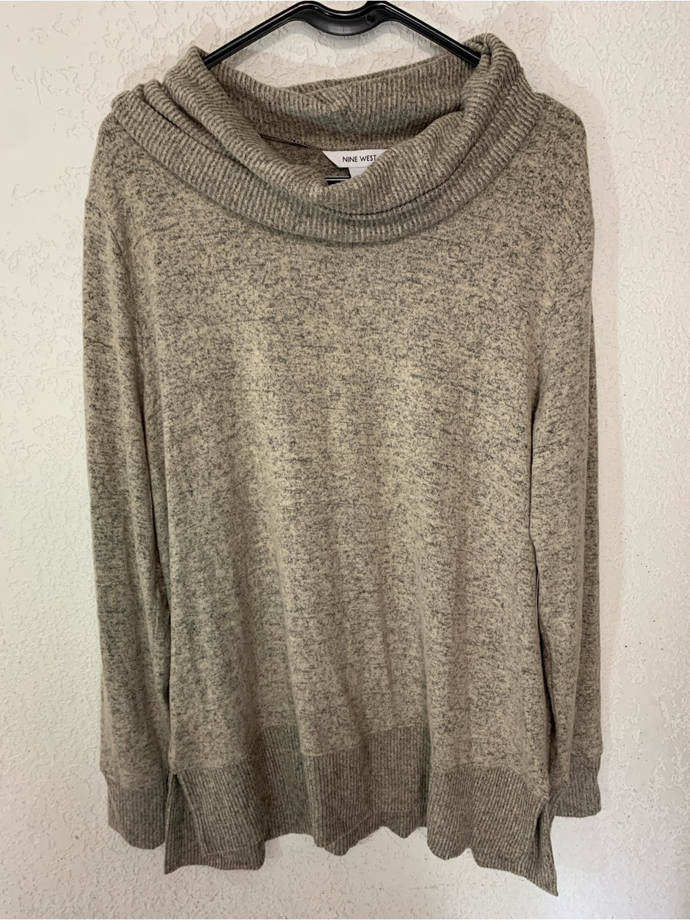 Nine West Heathered Taupe Cowl Neck Sweater
